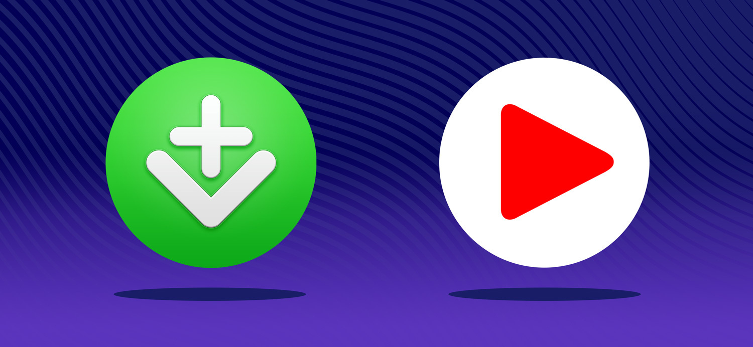 The green circular icon for Clicker showcasing a plus symbol with a down arrow and the white circular icon for Now Playing Plus with a red play triangle. 